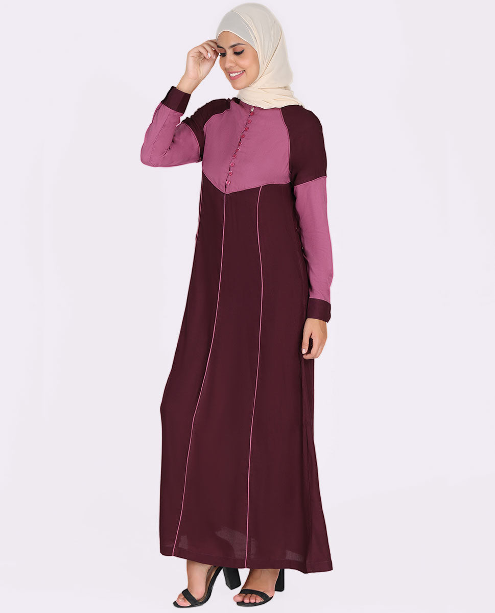 Silk Route Peach And Maroon Feminine Touch Abaya Maxi Dress Jilbab Small