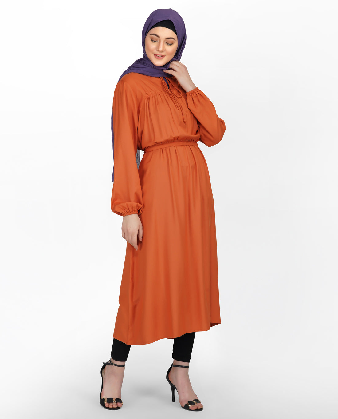 Rust Peter Pan Collar Midi Dress