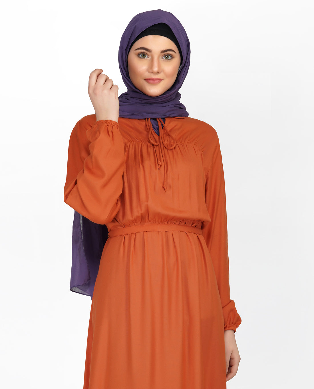 Rust Peter Pan Collar Midi Dress