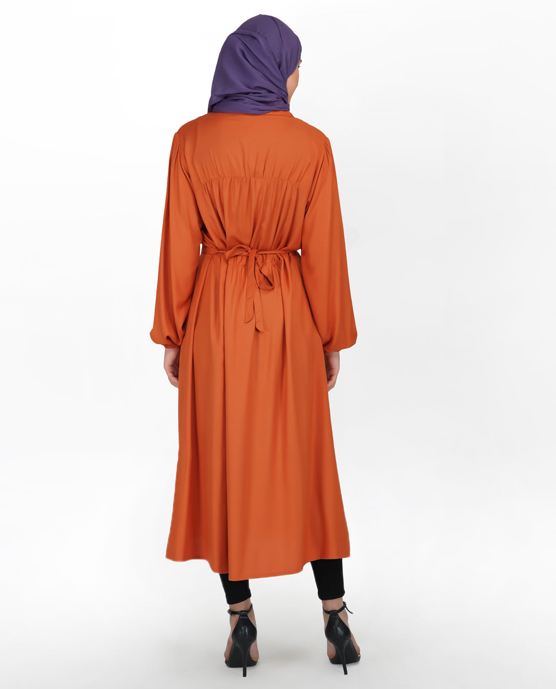 Rust Peter Pan Collar Midi Dress
