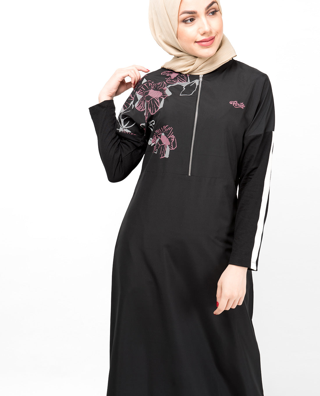 Black Dropped Shoulder Floral Jilbab