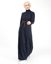 Silk Route© Midnight Blue Tie Up Sleeve Abaya Cotton Urban Maxi Dress Jilbabs XLarge 56