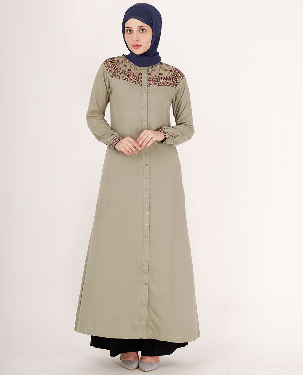 Mint Green Embroidered Abaya