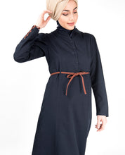 Silk Route© Midnight Blue Tie Up Sleeve Abaya Cotton Urban Maxi Dress Jilbabs XLarge 56