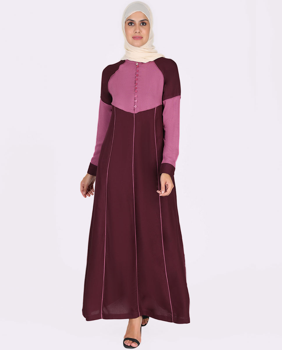 Silk Route Peach And Maroon Feminine Touch Abaya Maxi Dress Jilbab Small