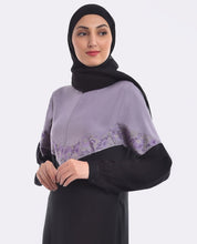 Silk Route Black And Lilac Contrast Embroidered Abaya Maxi Dress Jilbab Medium