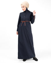 Silk Route© Midnight Blue Tie Up Sleeve Abaya Cotton Urban Maxi Dress Jilbabs Large 52