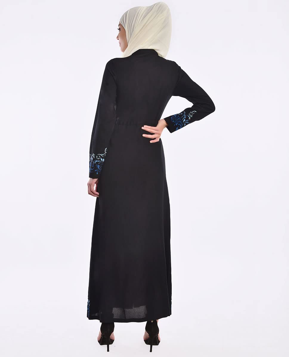 Silk Route Embroidered Midnight Black Abaya Maxi Dress Jilbab Small