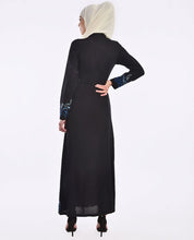 Silk Route Embroidered Midnight Black Abaya Maxi Dress Jilbab Small