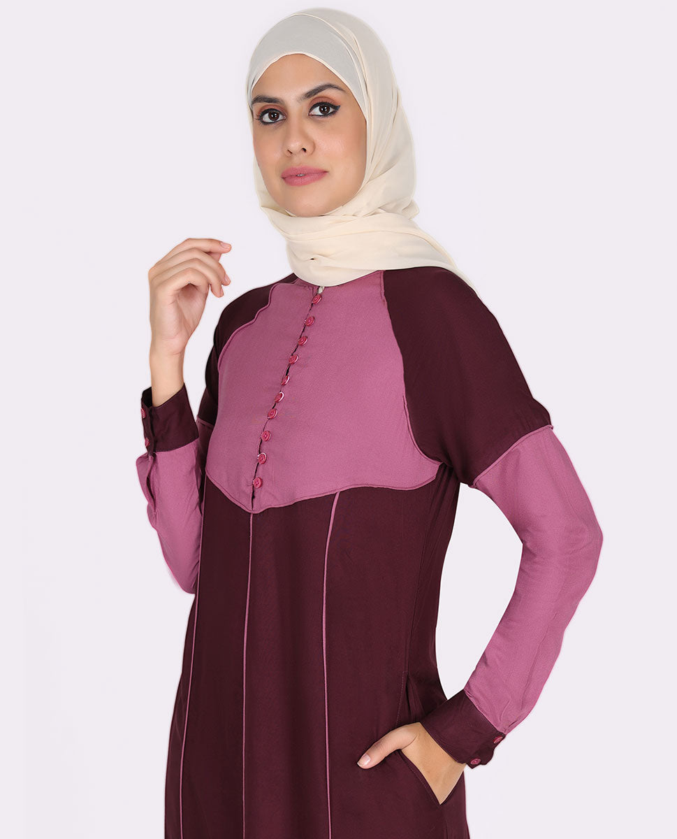 Silk Route Peach And Maroon Feminine Touch Abaya Maxi Dress Jilbab Medium