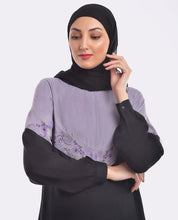 Silk Route Black And Lilac Contrast Embroidered Abaya Maxi Dress Jilbab Medium
