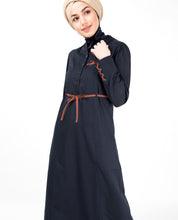 Silk Route© Midnight Blue Tie Up Sleeve Abaya Cotton Urban Maxi Dress Jilbabs XLarge 56