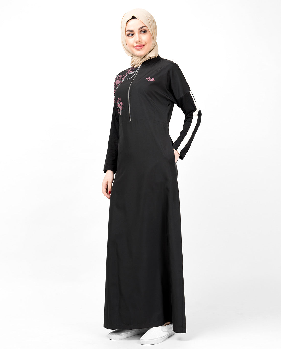 Black Dropped Shoulder Floral Jilbab