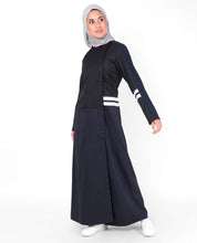 Silk Route© Blue and Black Concealed Open Polyester Sporty Abaya Maxi Dress Jilbab Small 56