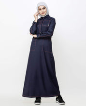 Silk Route© Navy Blue Patch Pockets Buttoned Polyester Urban Abaya Maxi Dress Jilbab Small 54