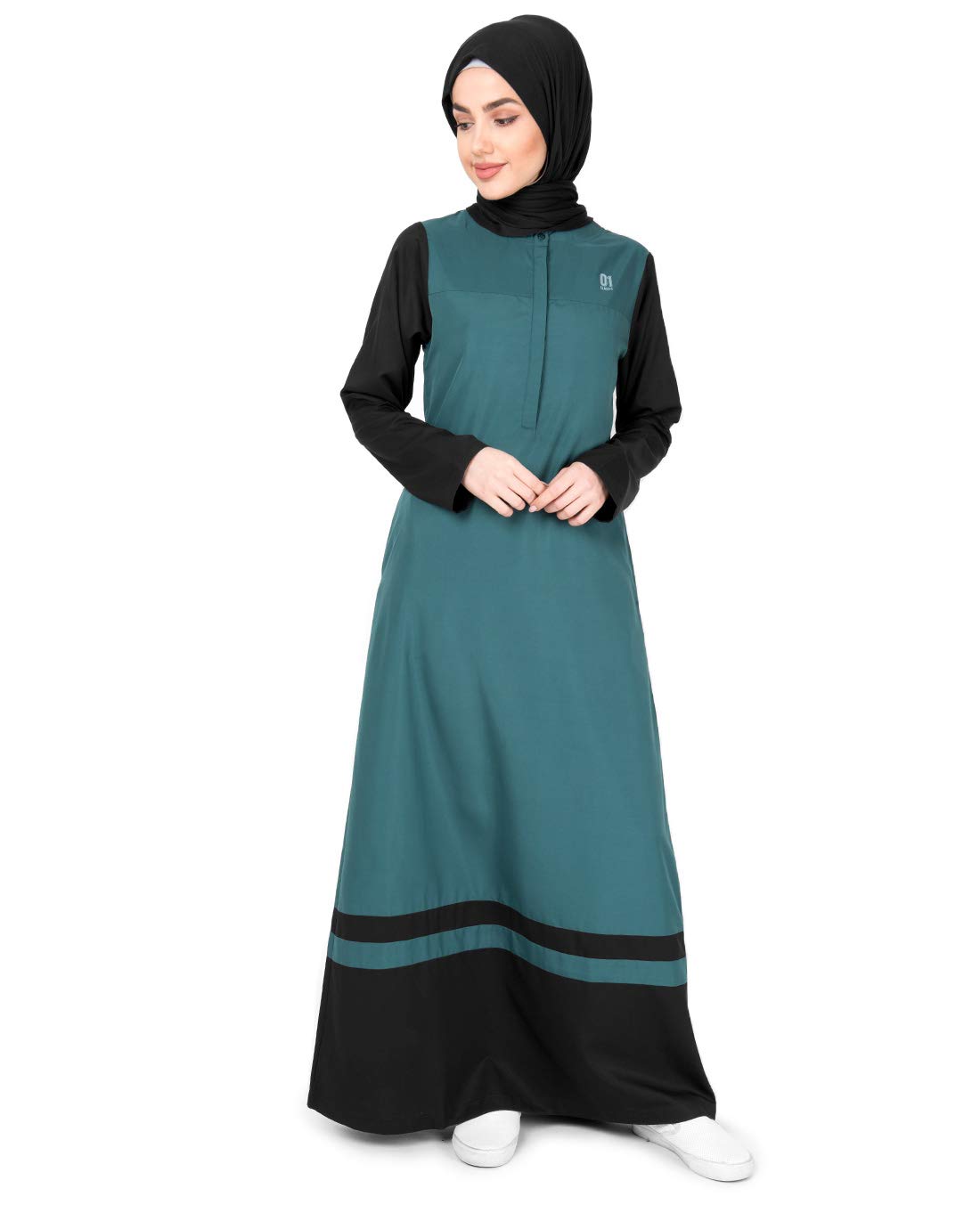 Silk Route© Tapestry Green Colour Blocking Abaya Polyester Sporty Maxi Dress Jilbabs Small 56