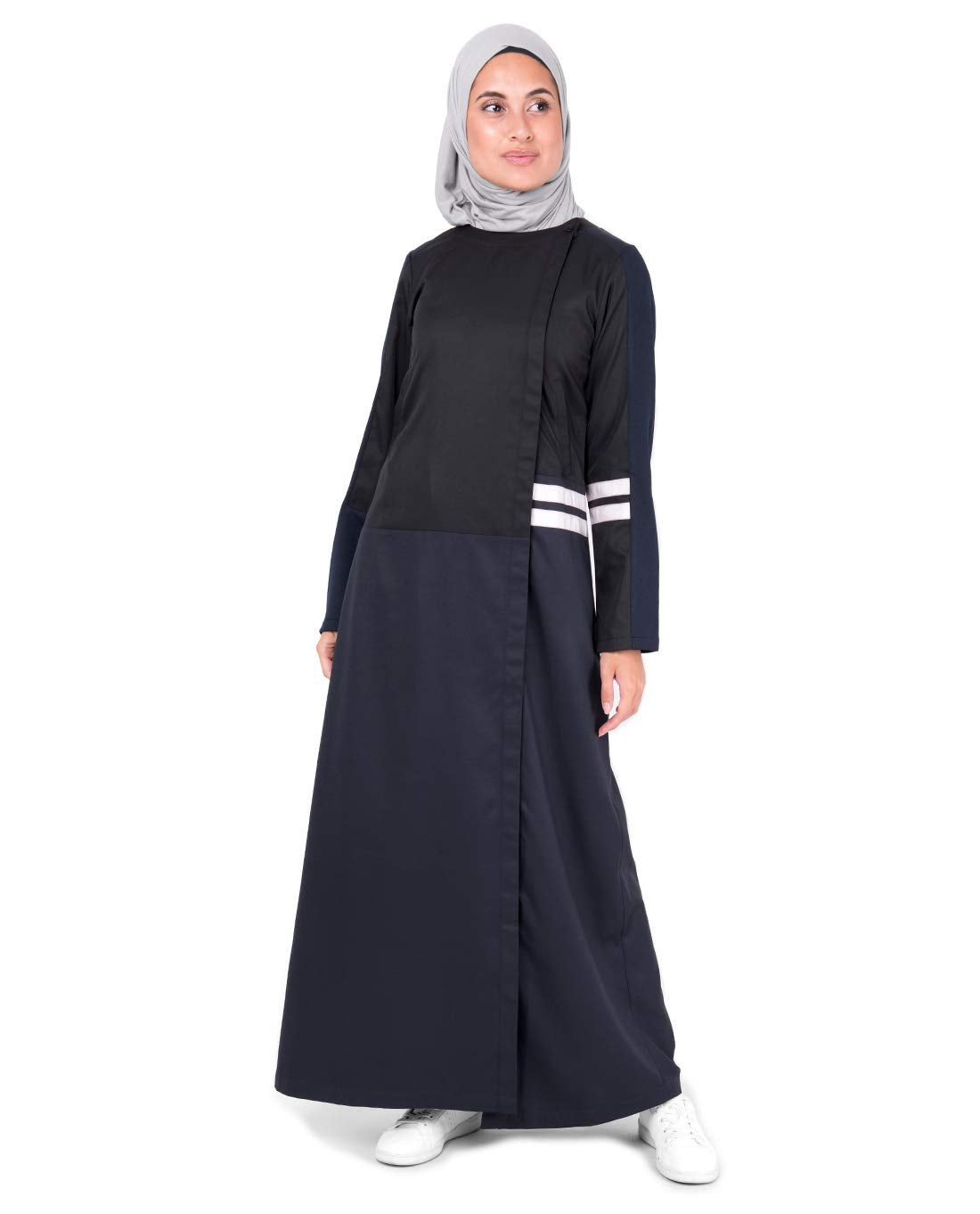Silk Route© Blue and Black Concealed Open Polyester Sporty Abaya Maxi Dress Jilbab Small 56
