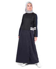 Silk Route© Blue and Black Concealed Open Polyester Sporty Abaya Maxi Dress Jilbab Small 56