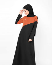 Silk Route© Black & Orange Diagonal Contrast Abaya Polyester Sporty Maxi Dress Jilbabs Large 60