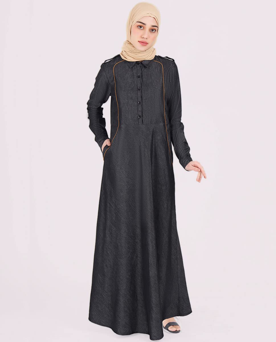 Silk Route Slate Grey Pure Tencil Denim Abaya Maxi Dress Jilbab Medium