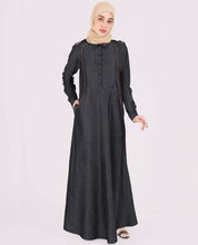 Silk Route Slate Grey Pure Tencil Denim Abaya Maxi Dress Jilbab Medium
