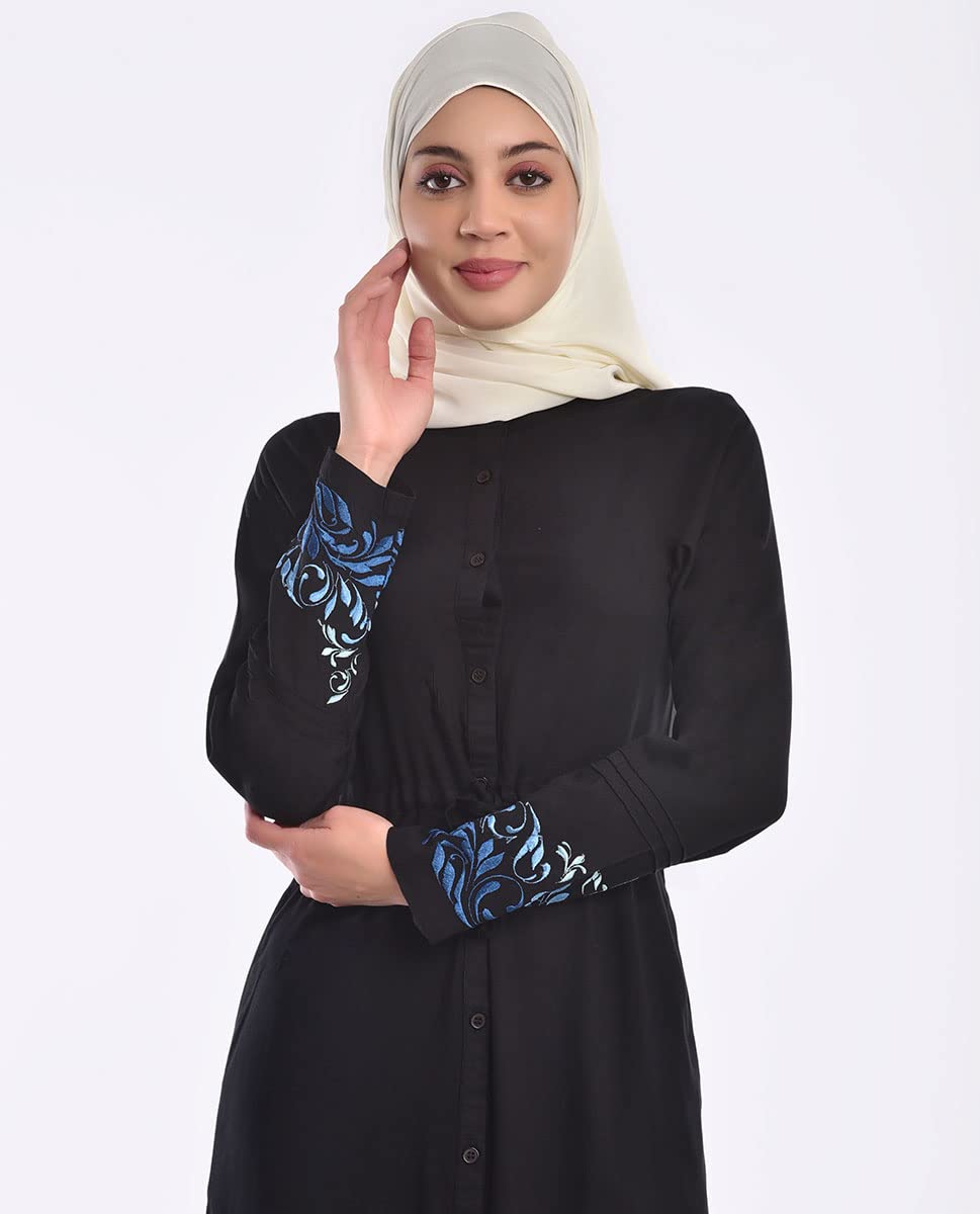 Silk Route Embroidered Midnight Black Abaya Maxi Dress Jilbab Small