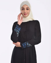 Silk Route Embroidered Midnight Black Abaya Maxi Dress Jilbab Small