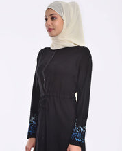 Silk Route Embroidered Midnight Black Abaya Maxi Dress Jilbab Small