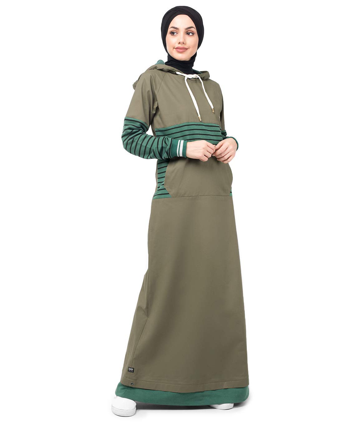 Silk Route© Khaki Casual Hooded Abaya Cotton Sporty Maxi Dress Jilbab XLarge 54