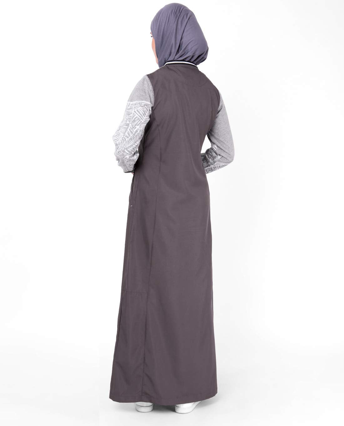 Silk Route© Grey Botanical Print Polyester Sporty Abaya Maxi Dress Jilbab Medium 52