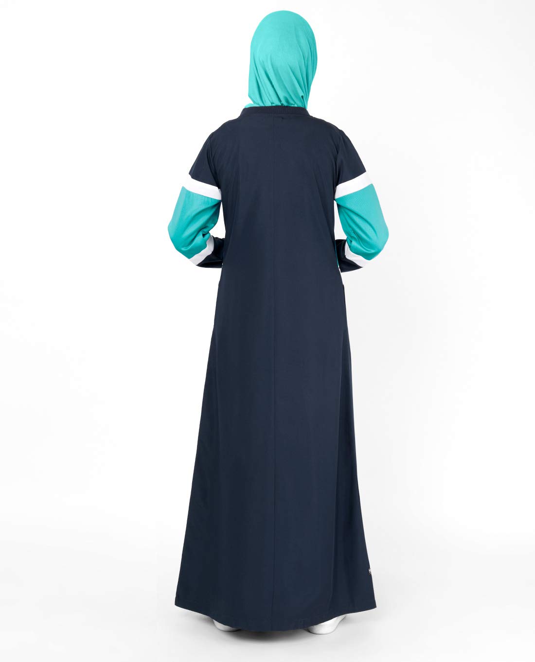 Silk Route© Navy Contrast Arrow Panel Polyester Sporty Abaya Maxi Dress Jilbab Medium 56
