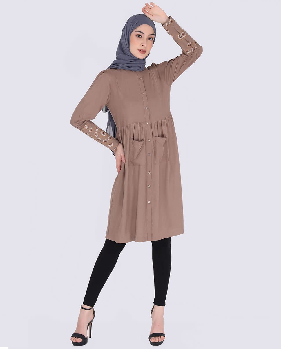 Caramel Brown Patch Pockets Dress Medium