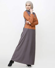 Silk Route© Rabbit Grey & Brown Shoulder Button Polyester Sporty Abaya Maxi Dress Jilbab Small 56