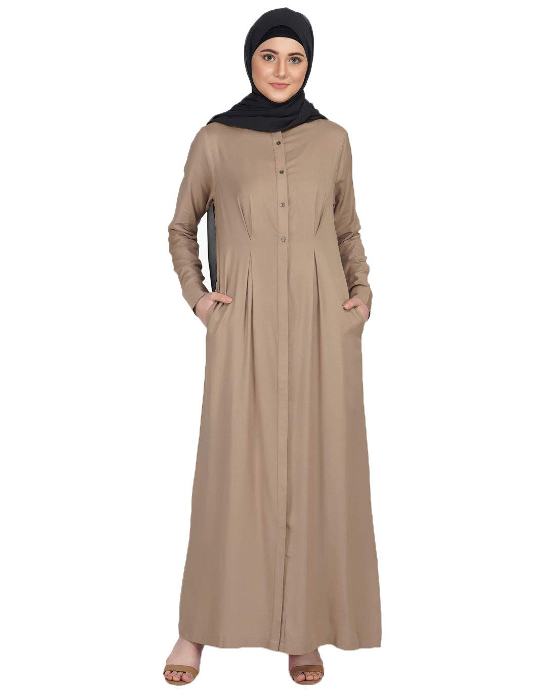 Silk Route Curved Collar Slim Waist Brown Abaya Small 52