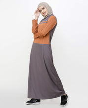 Silk Route© Rabbit Grey & Brown Shoulder Button Polyester Sporty Abaya Maxi Dress Jilbab Small 56