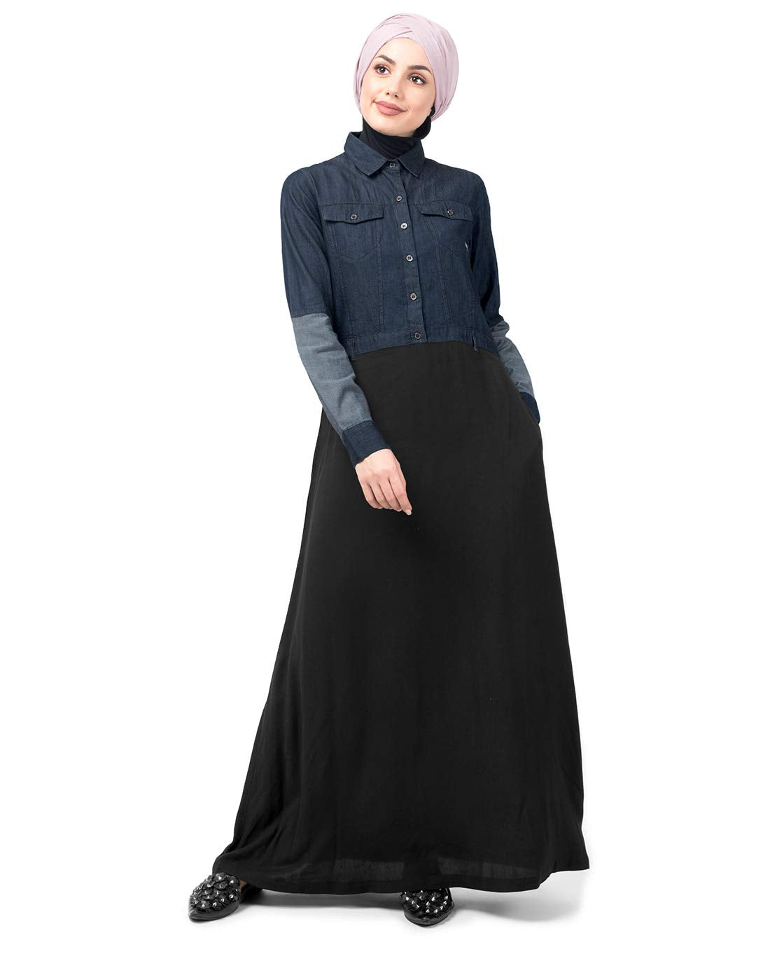 Silk Route Mid Waist Skirt Denim Shirt Urban Abaya Maxi Dress Jilbab Small 58