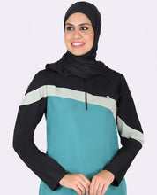 Silk Route Blue and Black Diagonal Contrast Jilbab Large