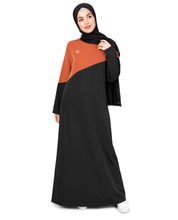 Silk Route© Black & Orange Diagonal Contrast Abaya Polyester Sporty Maxi Dress Jilbabs Large 60