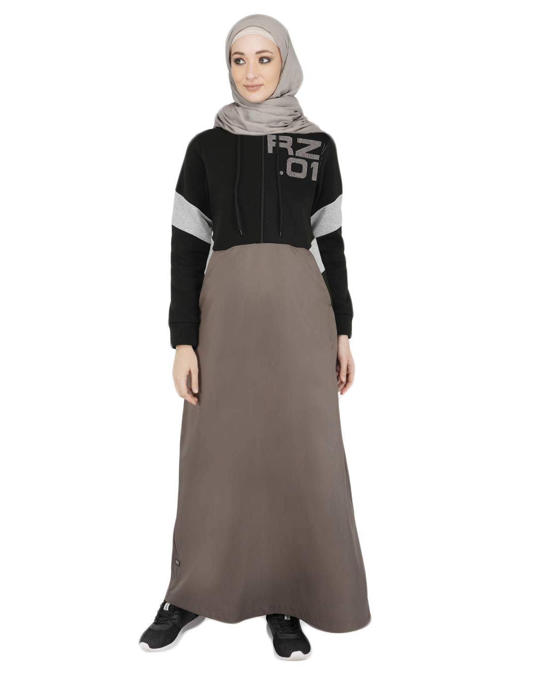 Silk Route Black & Grey Hoody Jilbab Taslon Sporty Abaya Maxi Dress Jilbab Medium 56
