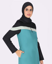 Silk Route Blue and Black Diagonal Contrast Jilbab Large