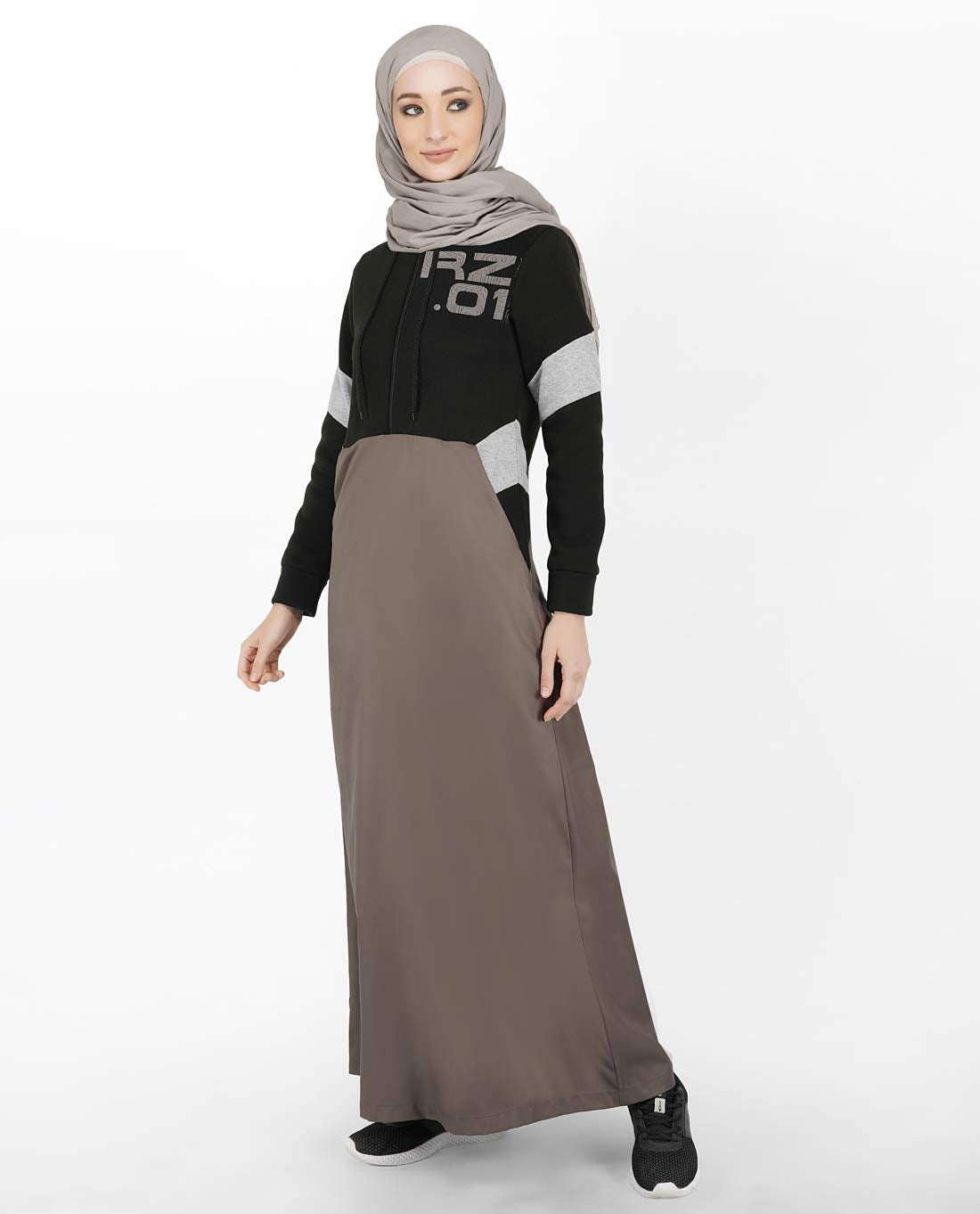 Silk Route Black & Grey Hoody Jilbab Taslon Sporty Abaya Maxi Dress Jilbab Medium 56