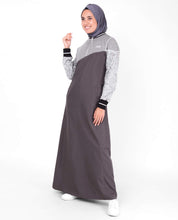 Silk Route© Grey Botanical Print Polyester Sporty Abaya Maxi Dress Jilbab Medium 52