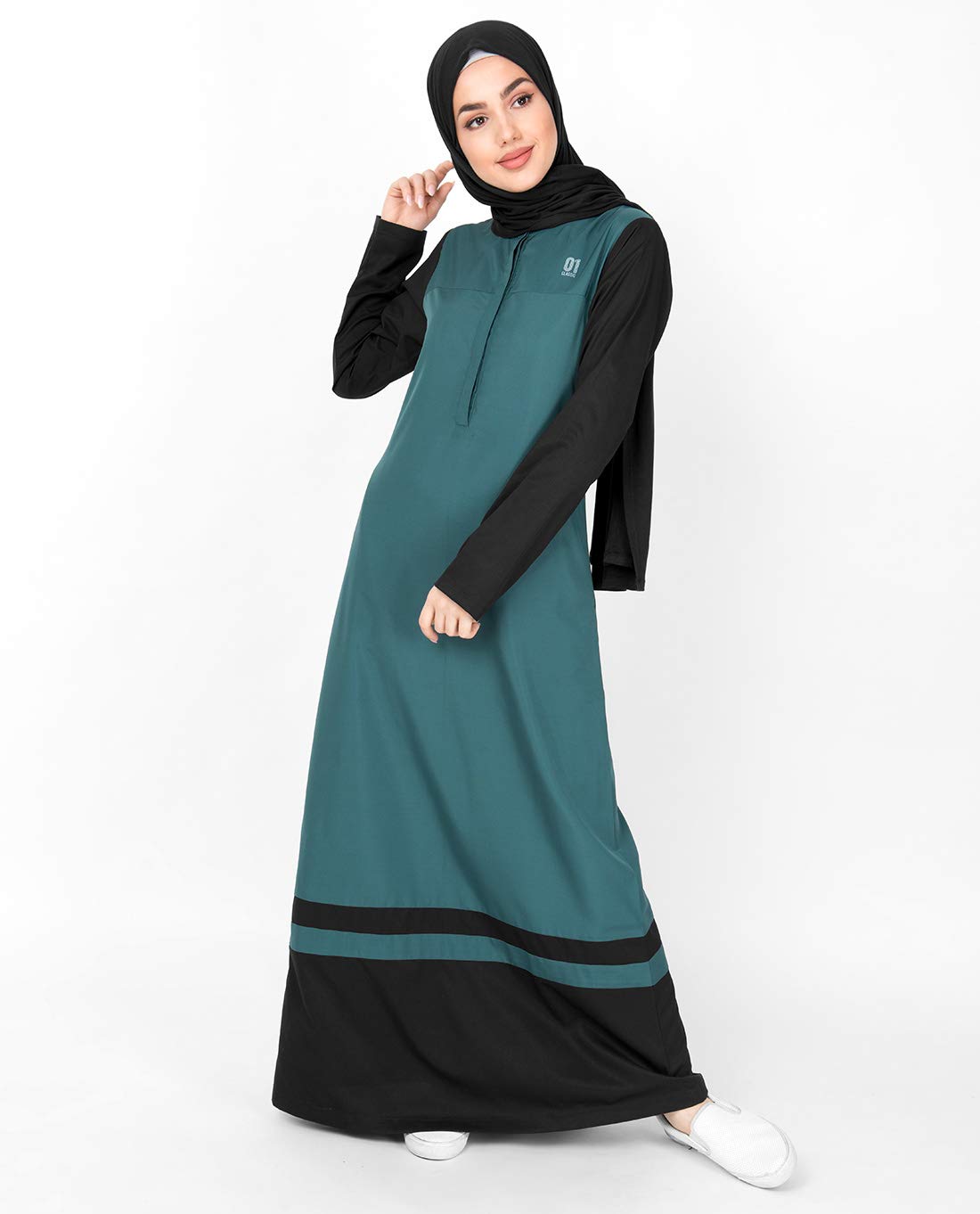 Silk Route© Tapestry Green Colour Blocking Abaya Polyester Sporty Maxi Dress Jilbabs Small 56