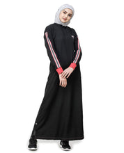 Silk Route© Midnight Black Striped Sleeve Polyester Sporty Abaya Maxi Dress Jilbab Medium 56