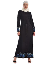 Silk Route Embroidered Midnight Black Abaya Maxi Dress Jilbab Small