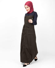 Silk Route© Navy & Olive Full Front Open Abaya Cotton Urban Maxi Dress Jilbab Small 56