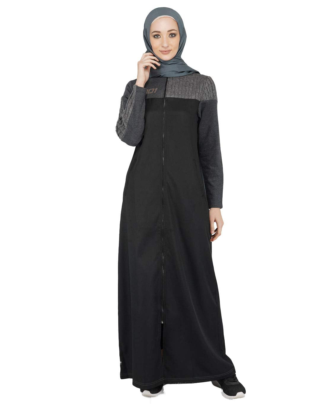 Silk Route Black Full Front Zip Opening Sporty Abaya Maxi Dress Jilbab Medium 56