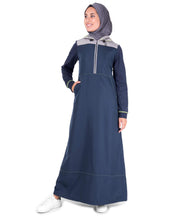 Silk Route© Deep Blue Hooded Kangaroo Pocket Polyester Sporty Abaya Maxi Dress Jilbab XLarge 54
