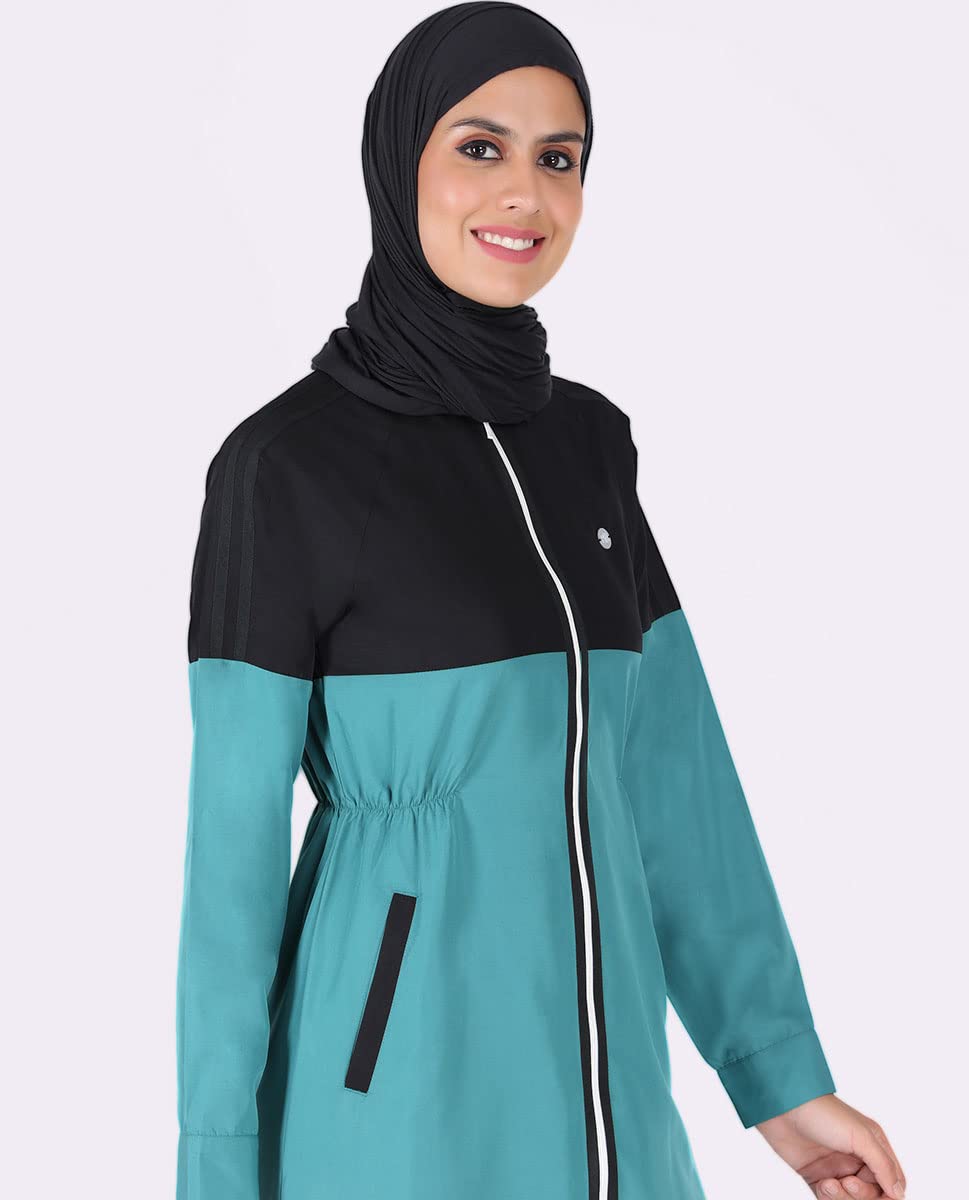 Silk Route Black and Blue Full Front Zipper Jilbab Medium