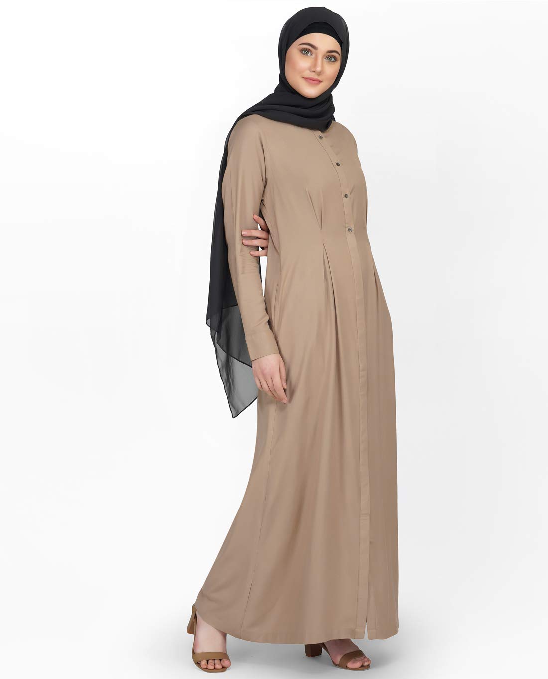 Silk Route Curved Collar Slim Waist Brown Abaya Small 52
